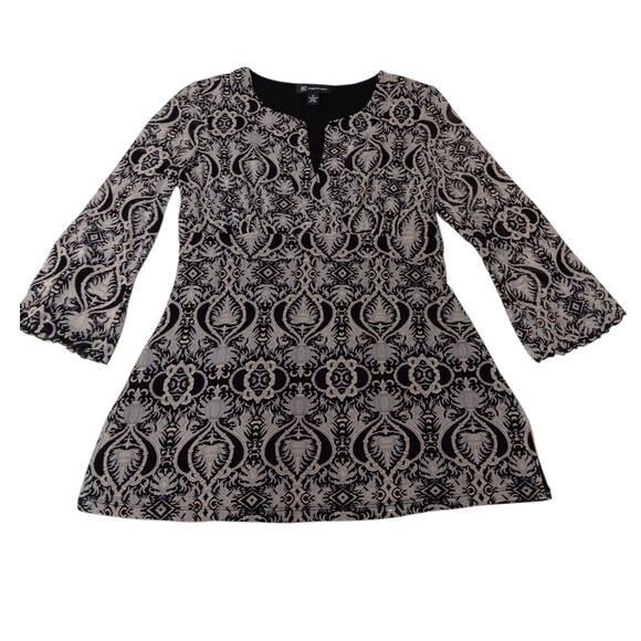INC Retro‎ Blouse Top M Embroidered Career Office Coquette Whimsygoth Metallic - Picture 1 of 12